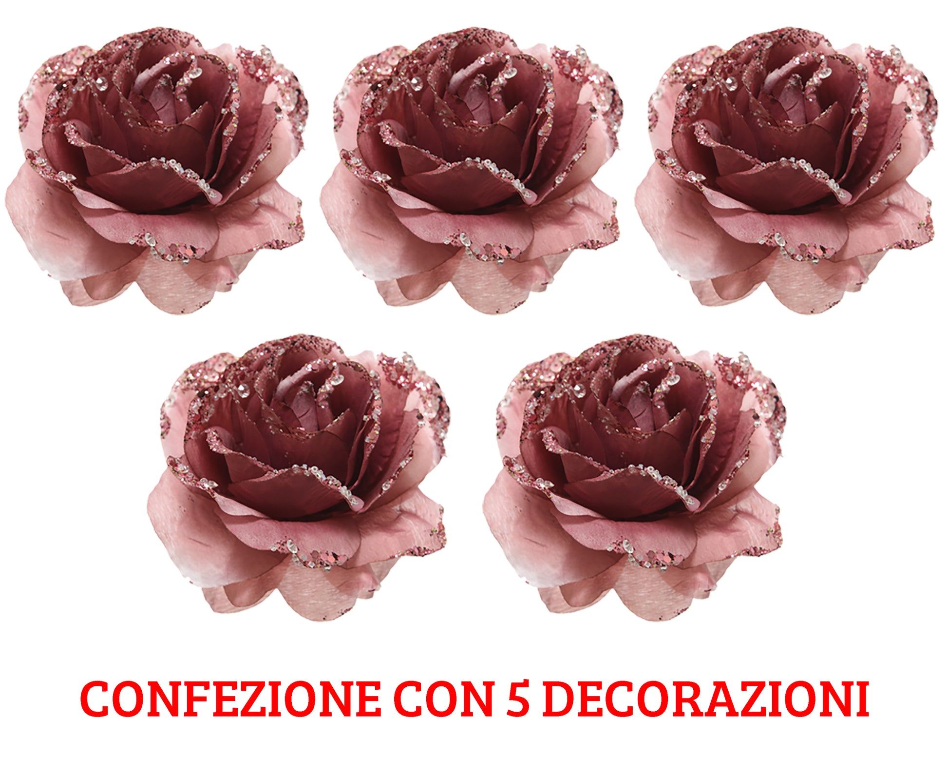 5 ROSE GLITTERATE CON CLIP 14X8.5 ROSA VELLUTO