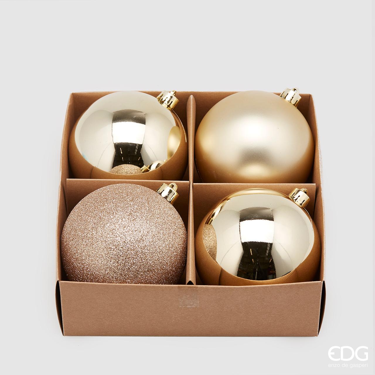 SET 4PZ PALLINE DI NATALE 10CM ORO CHIARO OPACO/LUCIDO/GLITTER