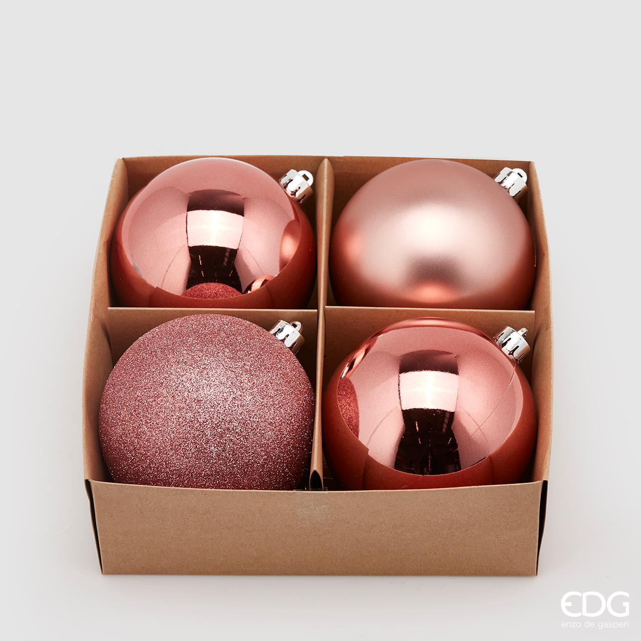 SET 4PZ PALLINE DI NATALE 10CM ROSA OPACO/LUCIDO/GLITTER