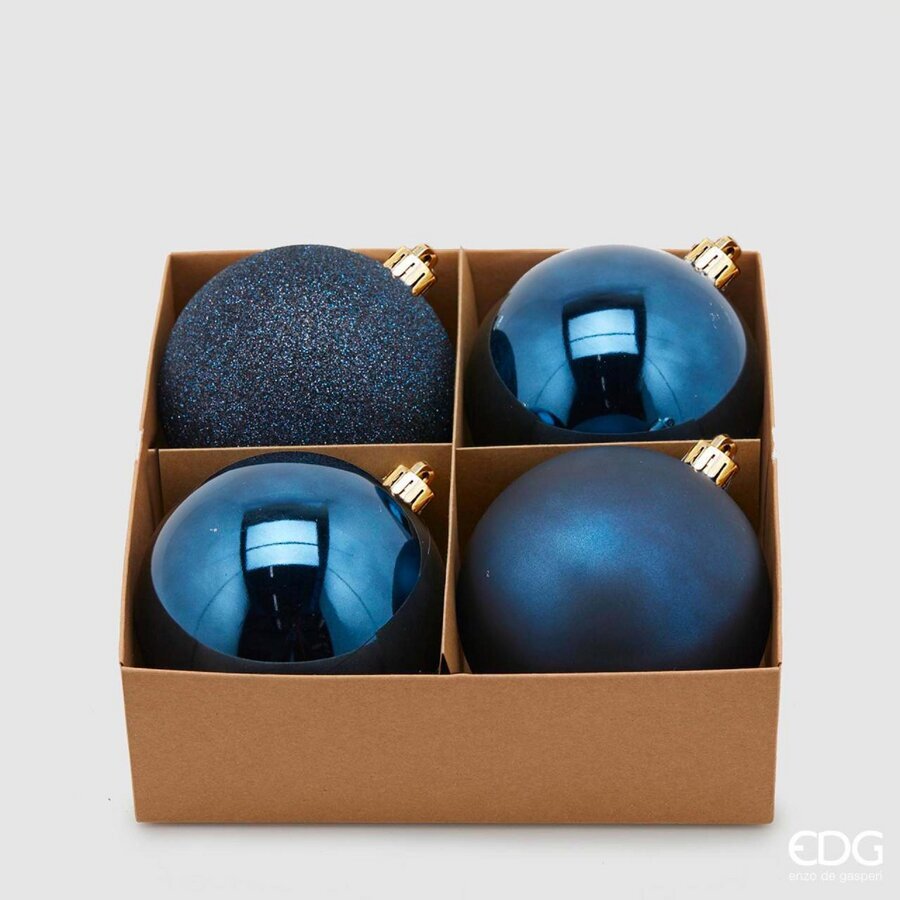 4 PALLINE BLU OPACO LUCIDO GLITTER 10CM