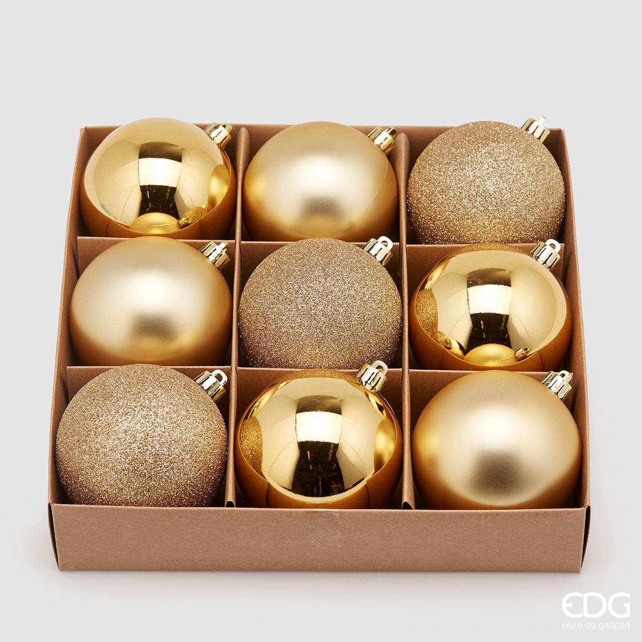 SET 9PZ PALLINE DI NATALE 8CM ORO OPACO/LUCIDO/GLITTER