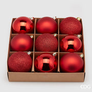 SET 9PZ PALLINE DI NATALE 8CM ROSSO OPACO/LUCIDO/GLITTER