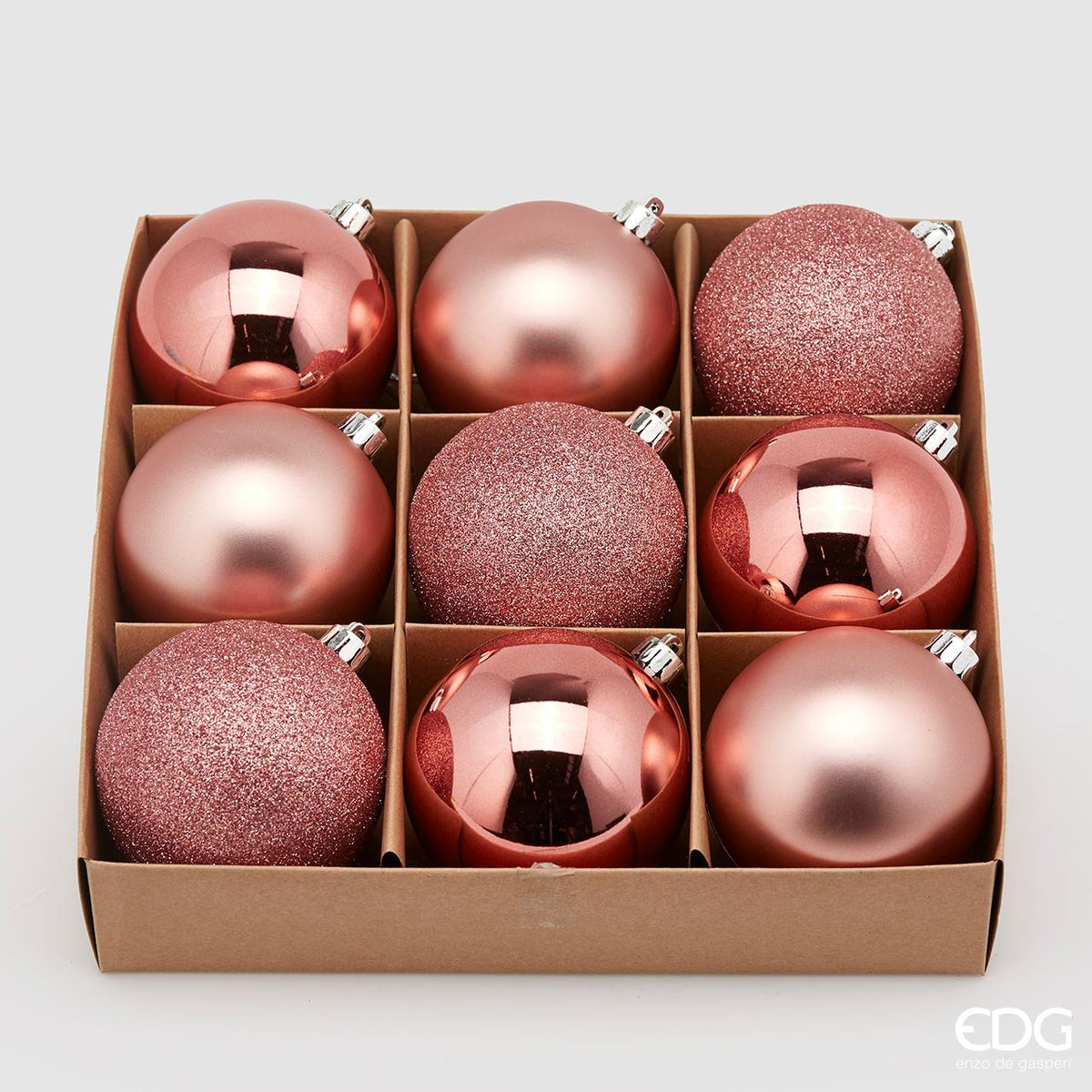 SET 9PZ PALLINE DI NATALE 8CM ROSA OPACO/LUCIDO/GLITTER