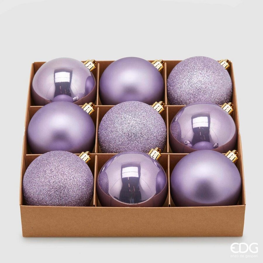 9 PALLINE VIOLA OPACO LUCIDO GLITTER 8CM