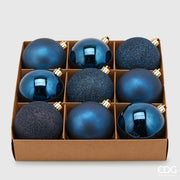 9 PALLINE BLU OPACO LUCIDO GLITTER 8CM