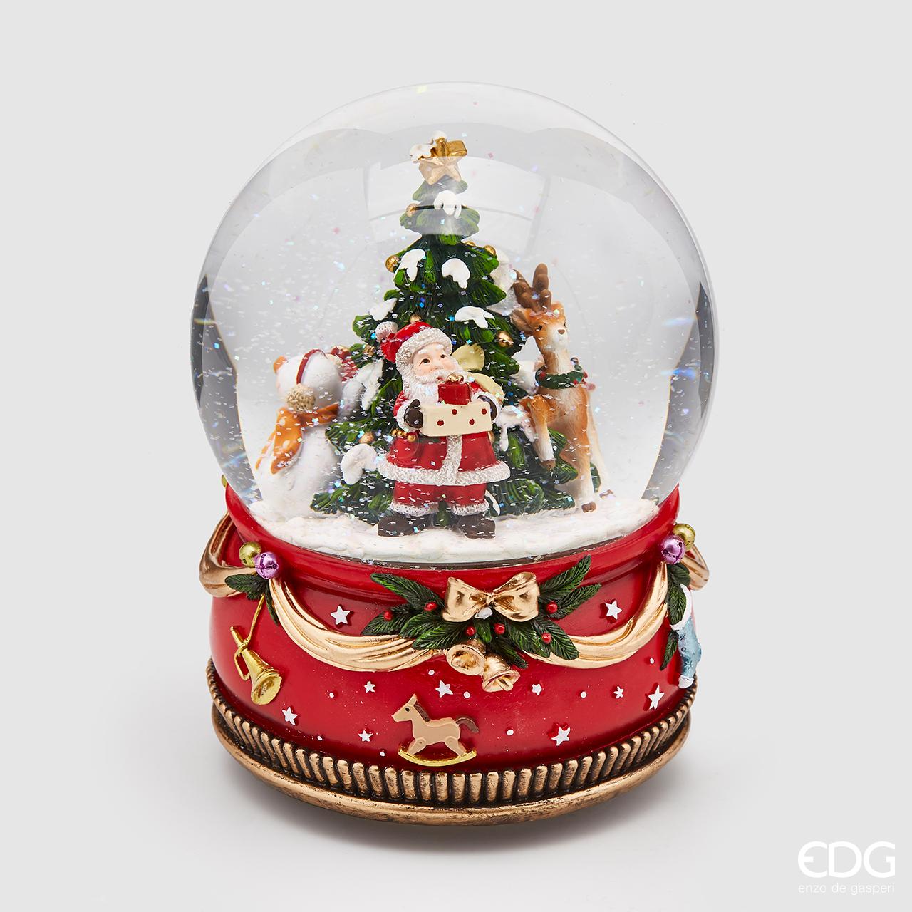 SFERA AD ACQUA BABBO NATALE CON REGALO CARILLON 21CM