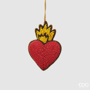 CUORE CON FIAMME IN PERLINE APPENDIBILE 9CM ROSSO