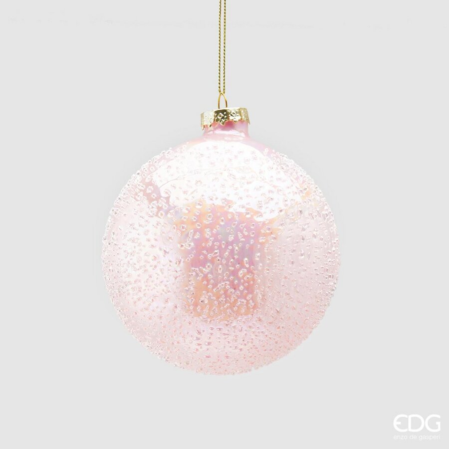 PALLINA IN VETRO ROSA CON MICROBOLLE 10CM