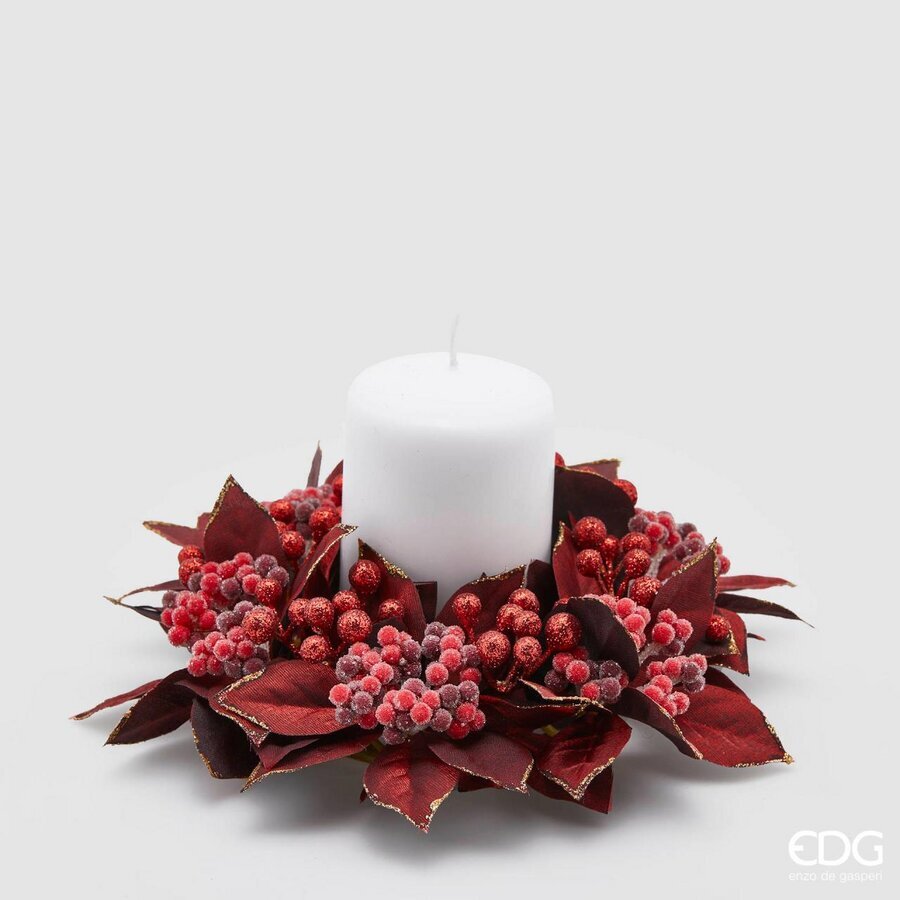 CORONA CON BACCHE ROSSE SOTTOCANDELA D.20CM
