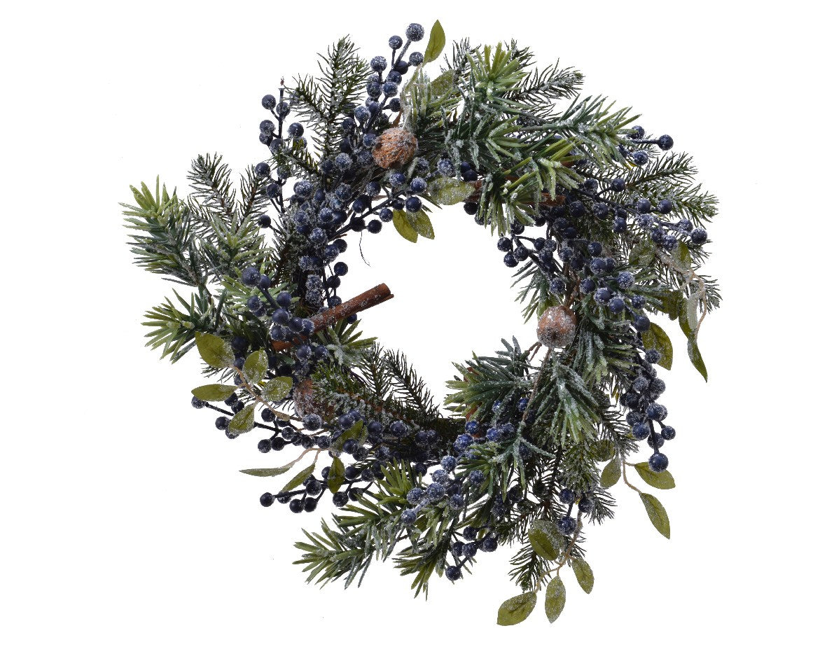 CORONA DA APPENDERE CON BACCHE BLU 40CM
