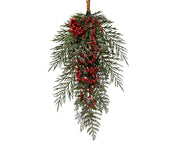 RAMO DI PINO CON GLITTER E BACCHE ROSSE H50CM