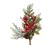 RAMO DI PINO CON GLITTER E BACCHE ROSSE H6CM