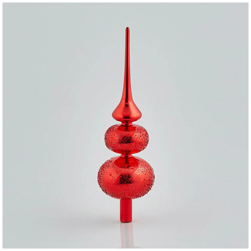 PUNTALE IN VETRO CON DUE SFERE, H35CM, ROSSO