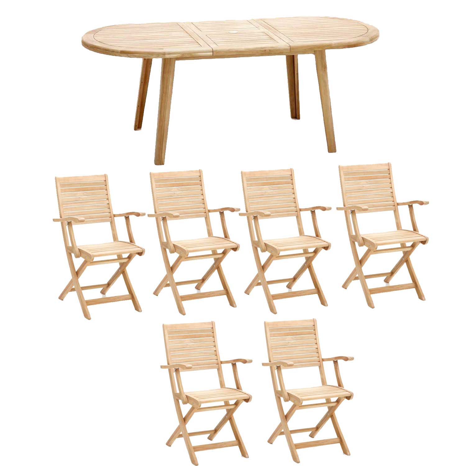OFFERTA SET DA PRANZO TAVOLO ALL. JAKARTA 180/240X100 IN LEGNO+6 POLTRONE