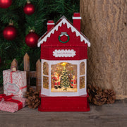 CASETTA ROSSA LUMINOSA H30CM CON BABBI NATALE GLITTER E LED