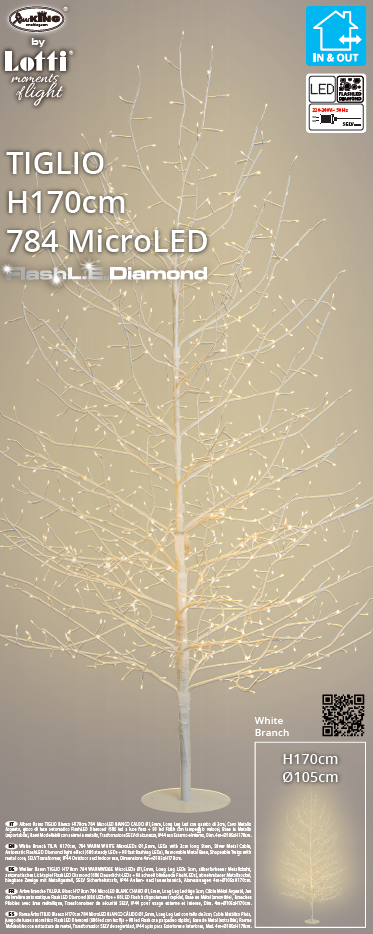 ALBERO RAMO TIGLIO BIANCO H170CM 784 MICROLED BIANCO CALDO