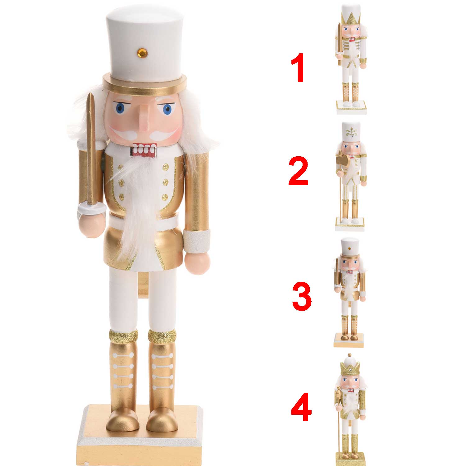 SOLDATINO SCHIACCIANOCI LEGNO 25CM ORO/BIANCO