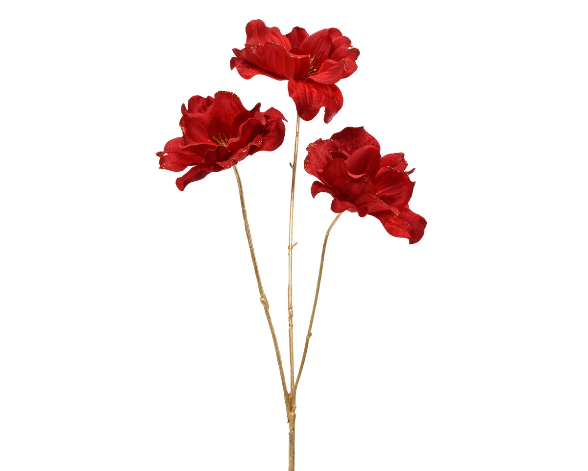 Anemone am Stiel mit Glitzer, Höhe 60 cm, Rot, Peraga Christmas