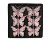 Set 6 farfalle in piume con clip 5 x 3,5 cm rosa Peraga Christmas