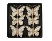Set 6 farfalle in piume con clip 5 x 3,5 cm oro chiaro Peraga Christmas