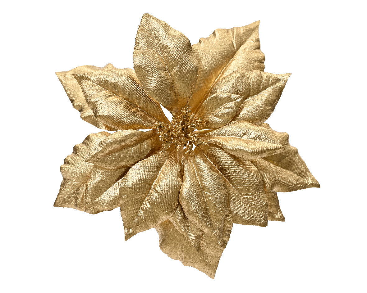 POINSETTIA STELLA DI NATALE DECORATIVA CON GLITTER OROO D24CM