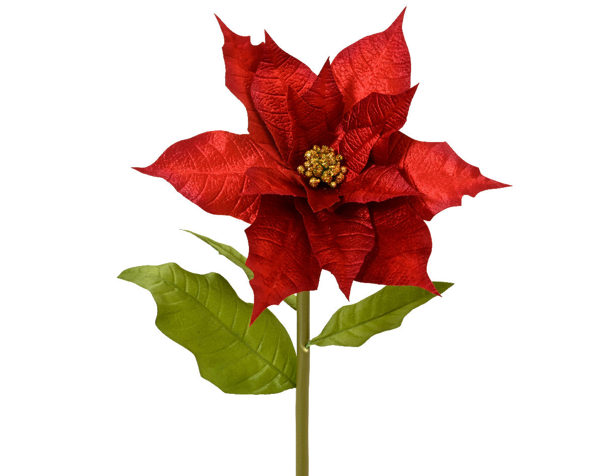 Poinsettia in Velluto Rossa con Stelo D.45 cm