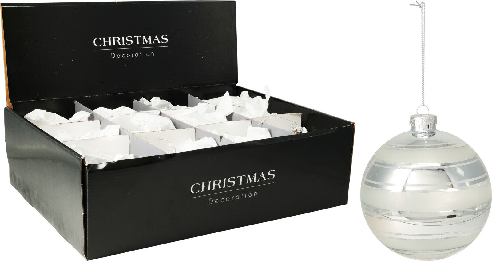 Pallina di natale 10cm - argento/bianco