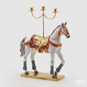 PORTACANDELE TRIPLO A FORMA DI CAVALLO BIANCO 50X40X15CM