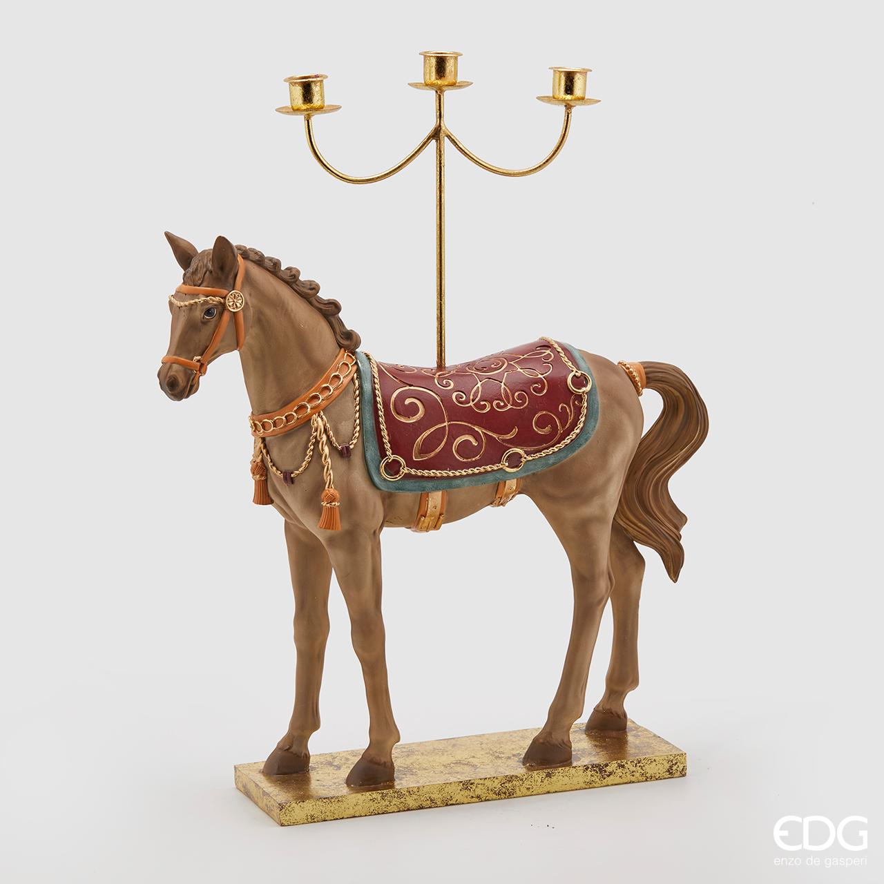 PORTACANDELE TRIPLO A FORMA DI CAVALLO 50X40X15CM