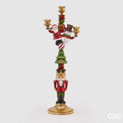 PORTACANDELE TRIPLO CON BABBO NATALE/SCHIACCIANOCI/ PUPAZZO DI NEVE 67CM