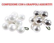 6 DECORAZIONI APPENDIBILI 2CM ARGENTO/BIANCO INVERNO ASSORTITE