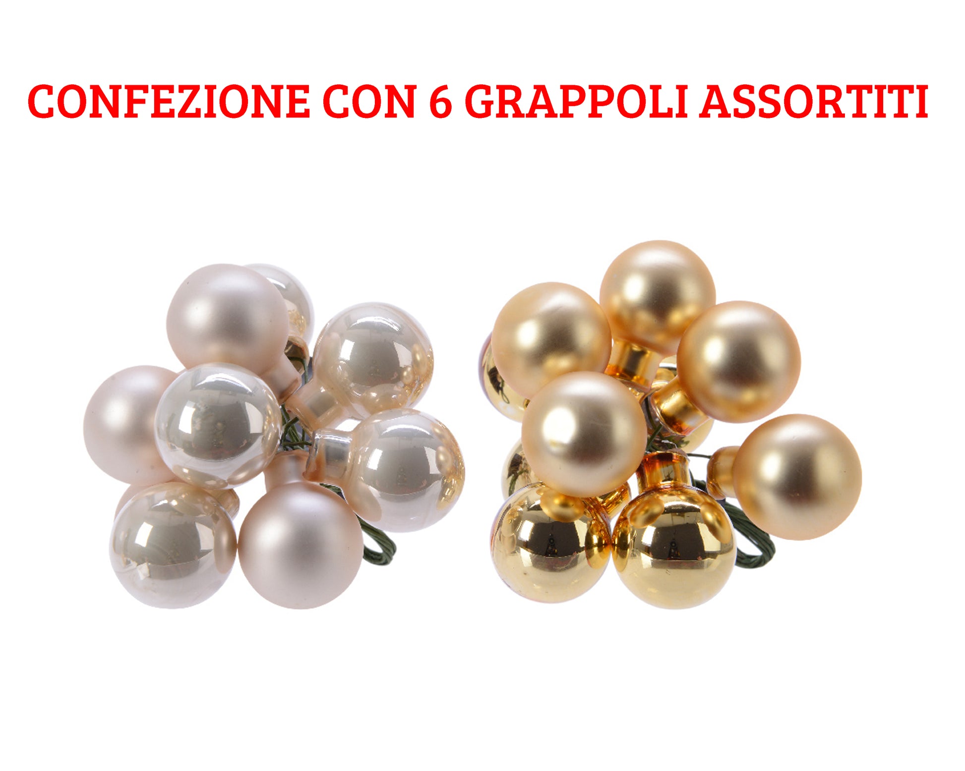 6 DECORAZIONI APPENDIBILI 2CM ORO CHIARO/PERLA ASSORTITE