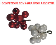 6 GRAPPOLI DI PALLINE 10 PZ DA 2CM BIANCO/ROSSO ASSORTITI