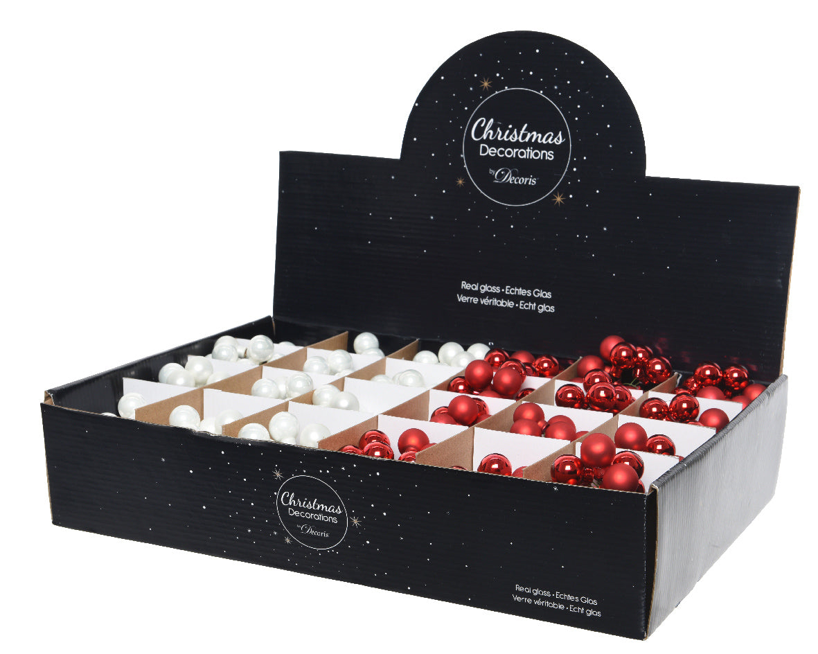 6 GRAPPOLI DI PALLINE 10 PZ DA 2CM BIANCO/ROSSO ASSORTITI