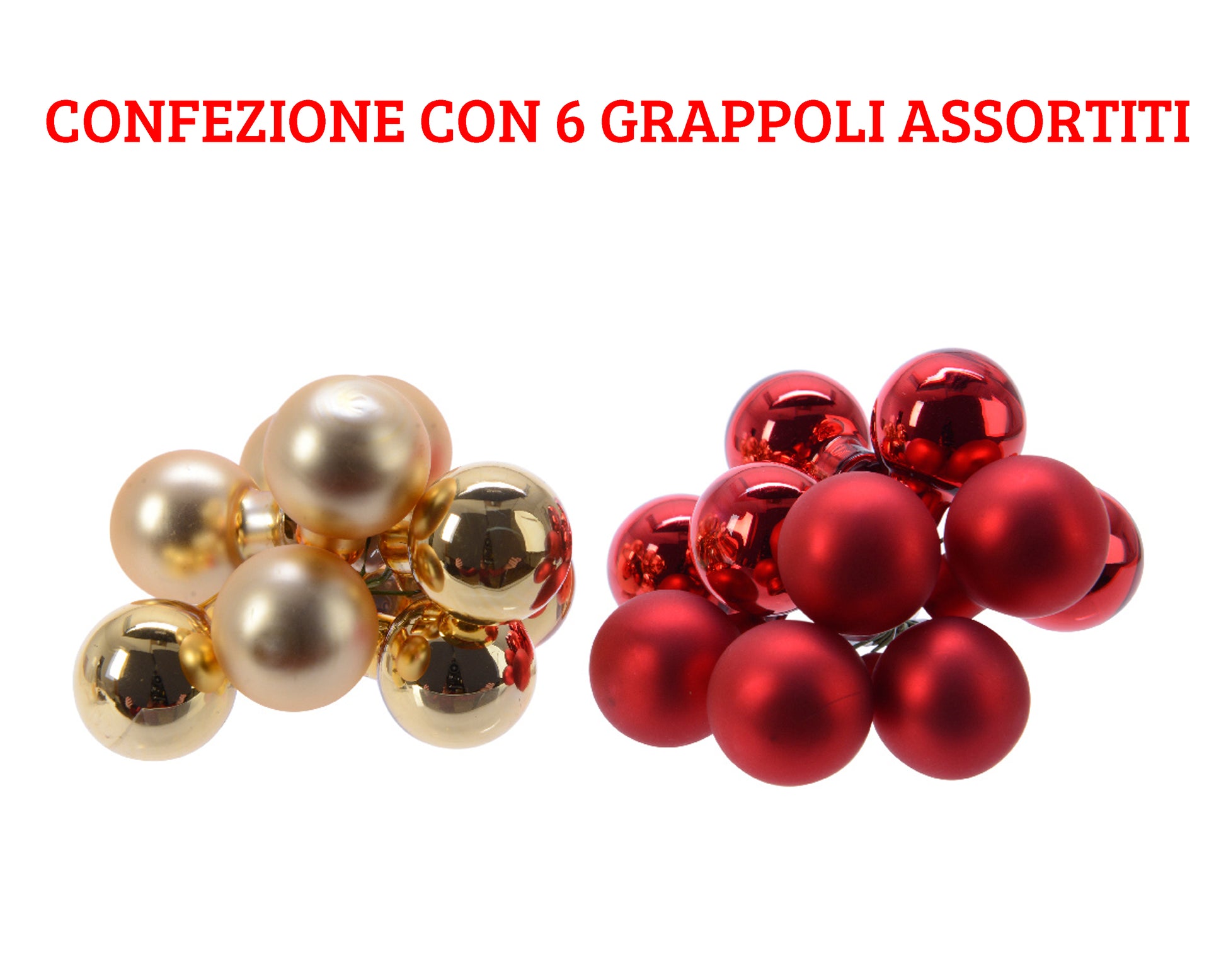 6 DECORAZIONI APPENDIBILI 2CM ORO CHIARO/ROSSO ASSORTITE