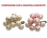 6 GRAPPOLI DI PALLINE 10 PZ DA 2CM AVORIO/ROSA ASSORTITI