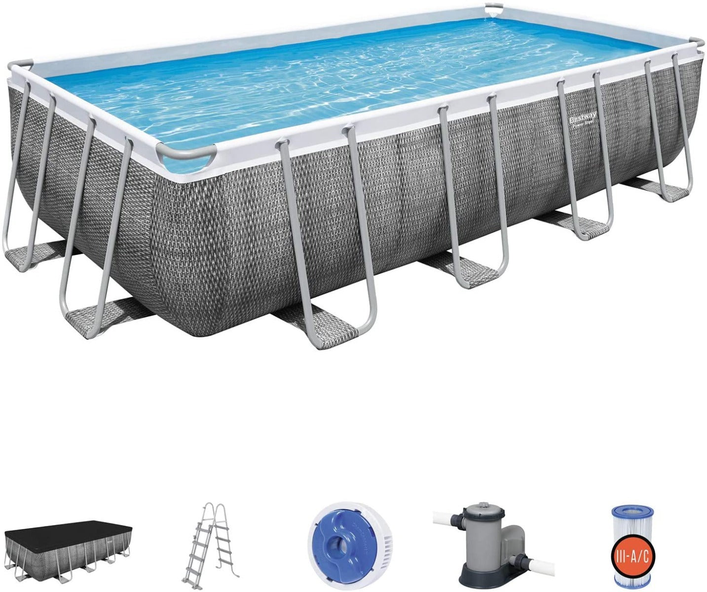 PISCINA RETTANGOLARE POWER STEEL 549X274X122CM CON POMPA FILTRO SCALETTA E TELO COPERTURA