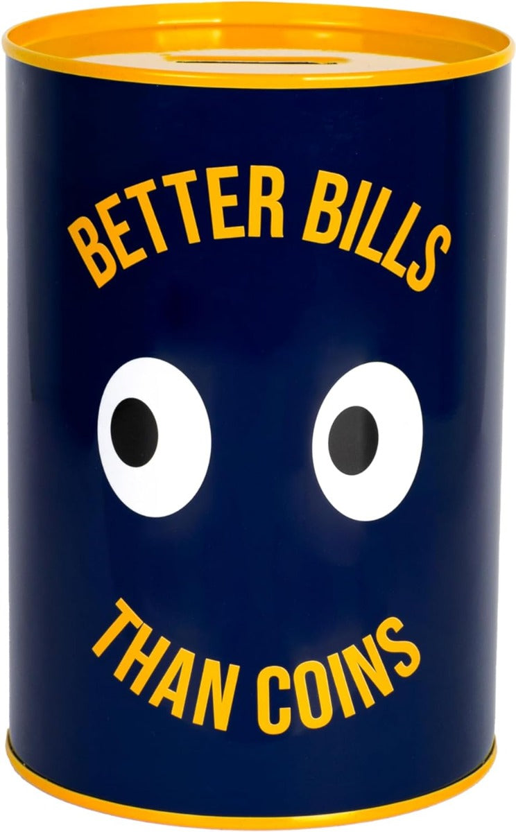 SALVADANAIO OCCHI "BETTER BILLS THAN COINS" BLU