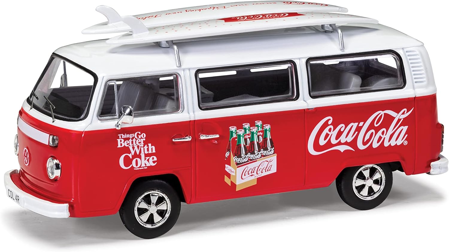 FURGONCINO COCA-COLA CON TAVOLE DA SURF, SCALA 1:43, COLORE ROSSO