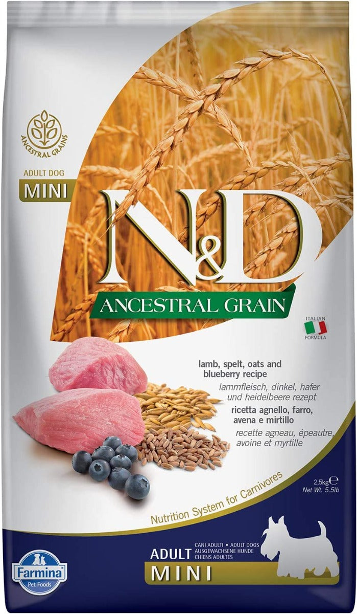 CROCCHETTE N&D ANCESTRAL GRAIN ADULT MINI LAMB & BLUEBERRY 2,5KG