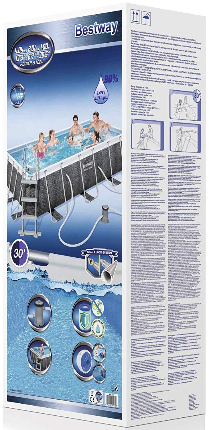 PISCINA RETTANGOLARE POWER STEEL 412X201X122CM CON POMPA FILTRO E SCALETTA