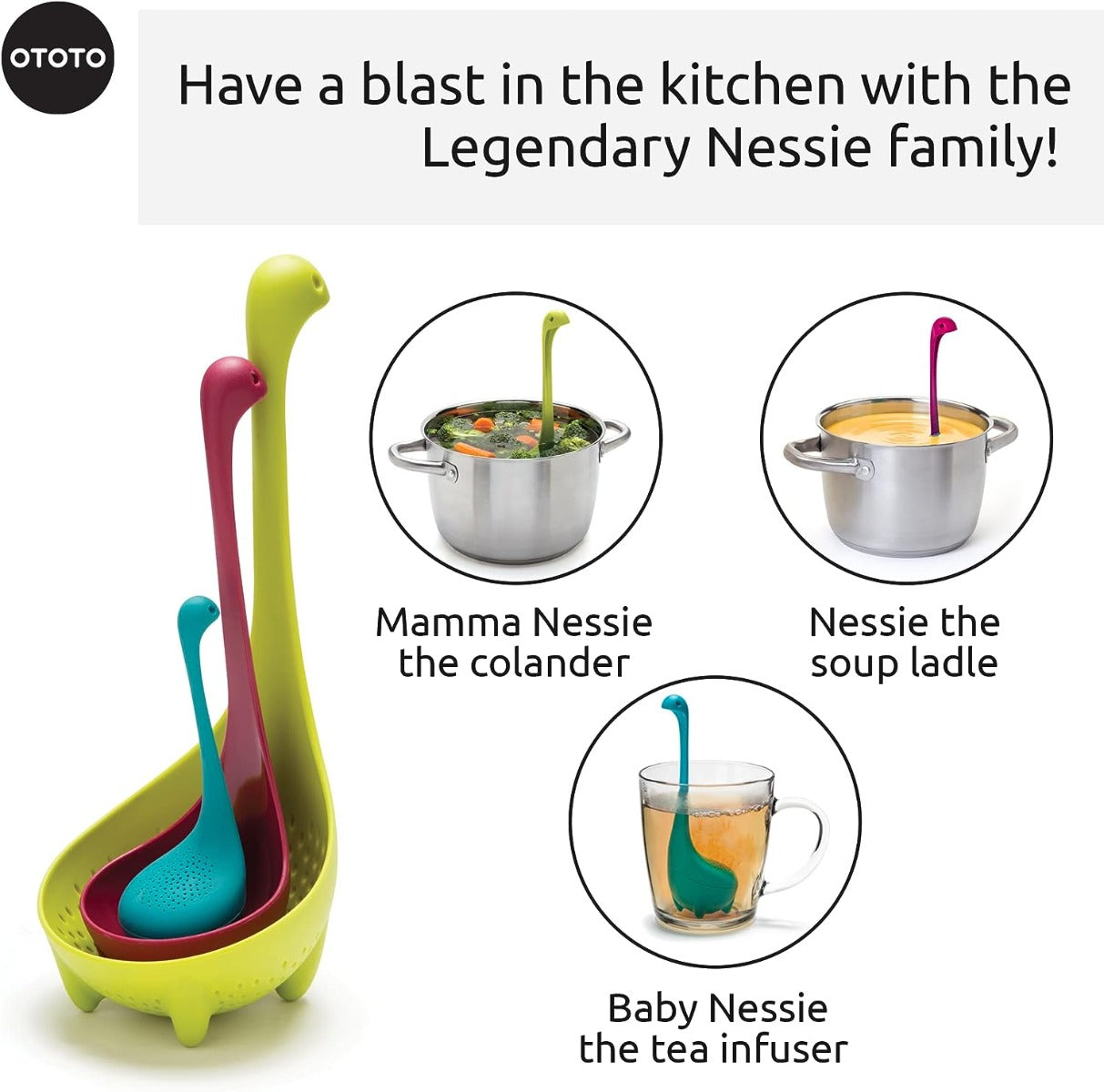 SET 2 MESTOLI DA CUCINA + INFUSORE - NESSIE FAMILY