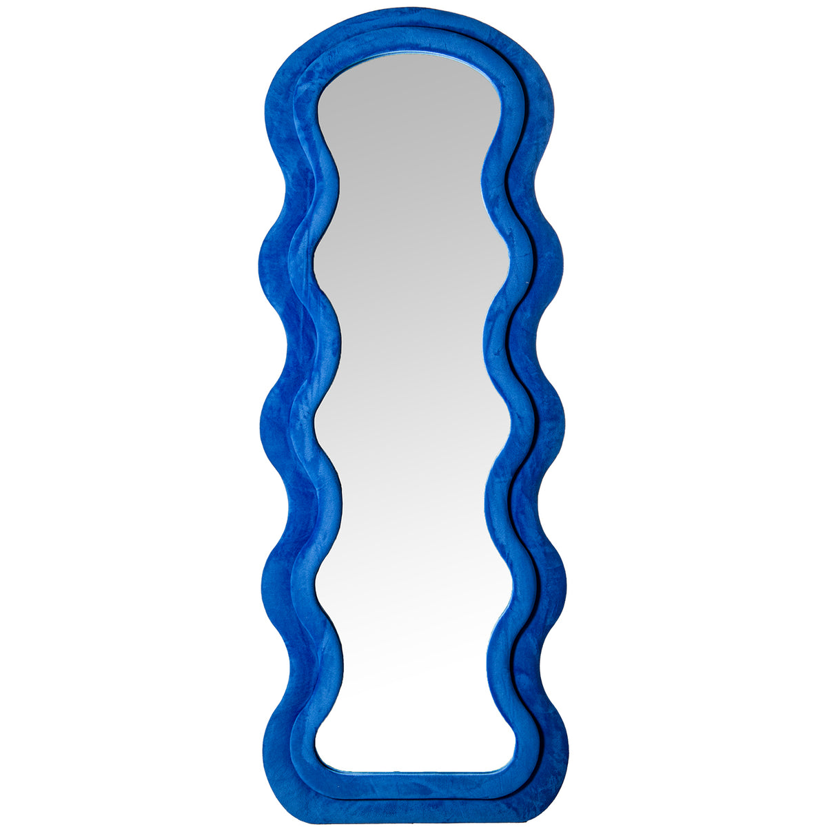 Specchio da Terra in Legno MDF e Velluto 40x150 cm Blu Peraga Home