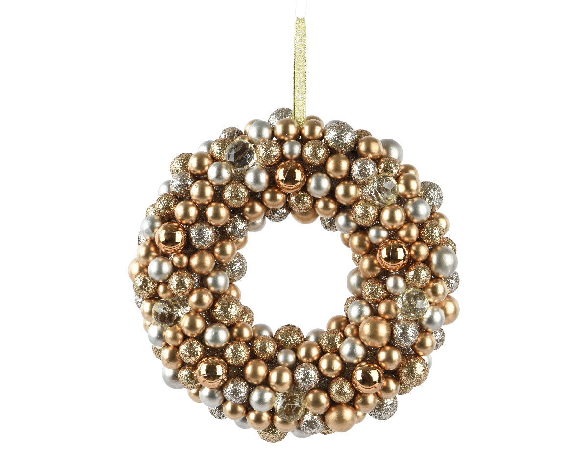 Corona con Sfere Opache Lucide Glitter Oro/Argento D.25 cm