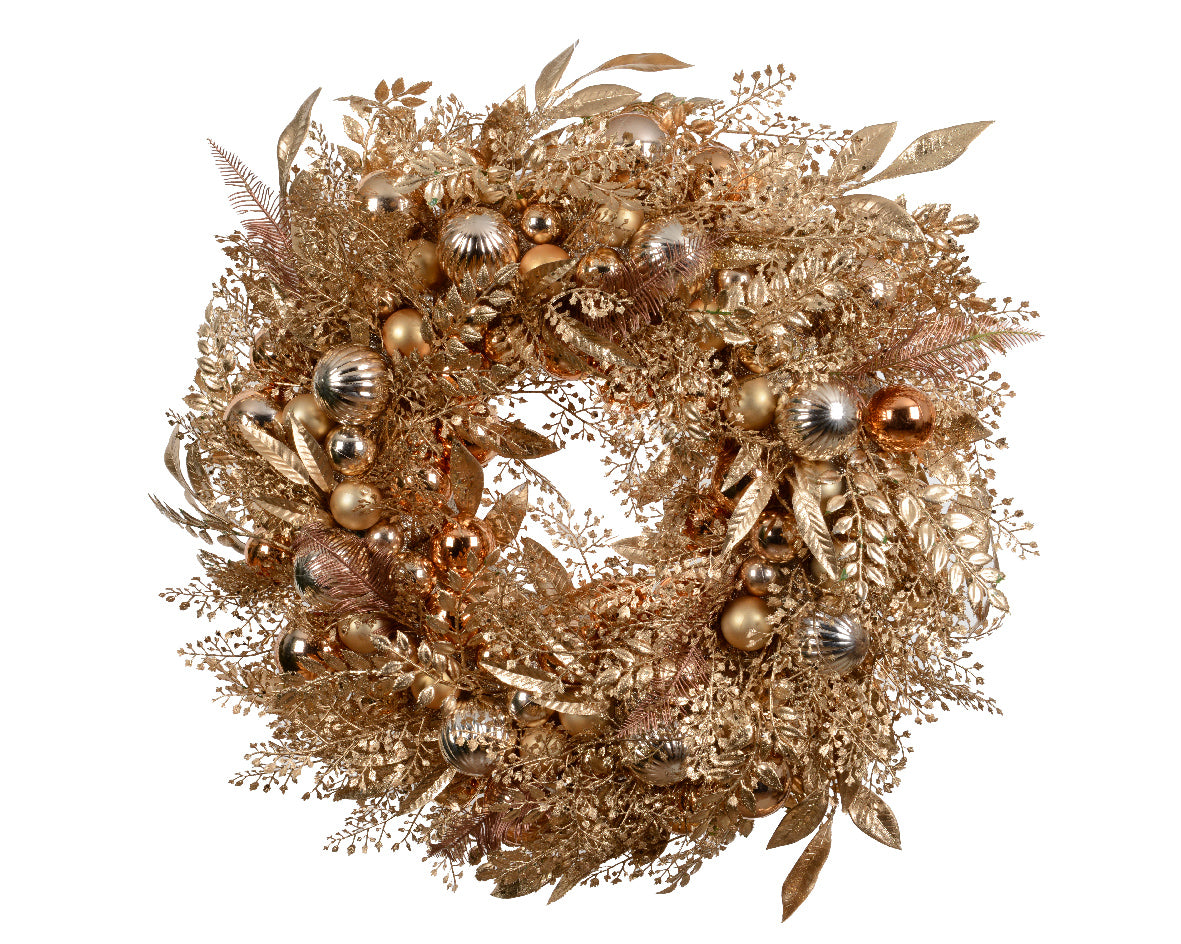 Corona con Sfere Glitter Rame/Oro/argento D.70 cm