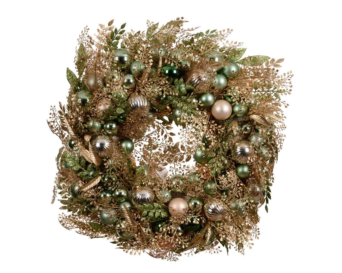 Corona con Sfere Glitter Verde/Oro D.70 cm