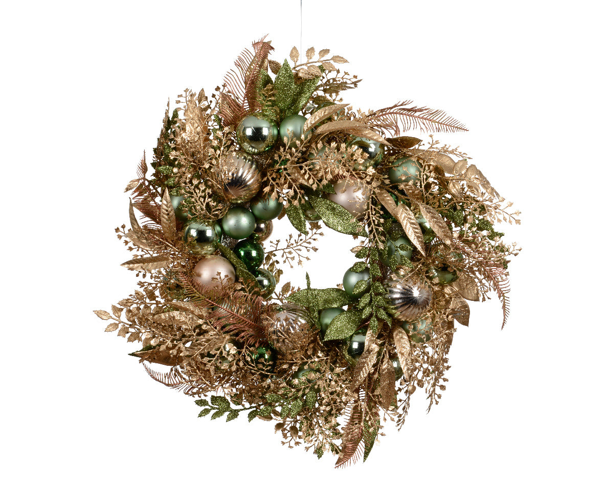 Corona con Sfere Glitter Verde/Oro D.50 cm