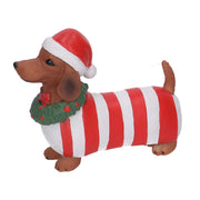 Cane resina bassotto con cappellino rosso 11,8x9,5x4,3cm Peraga Christmas
