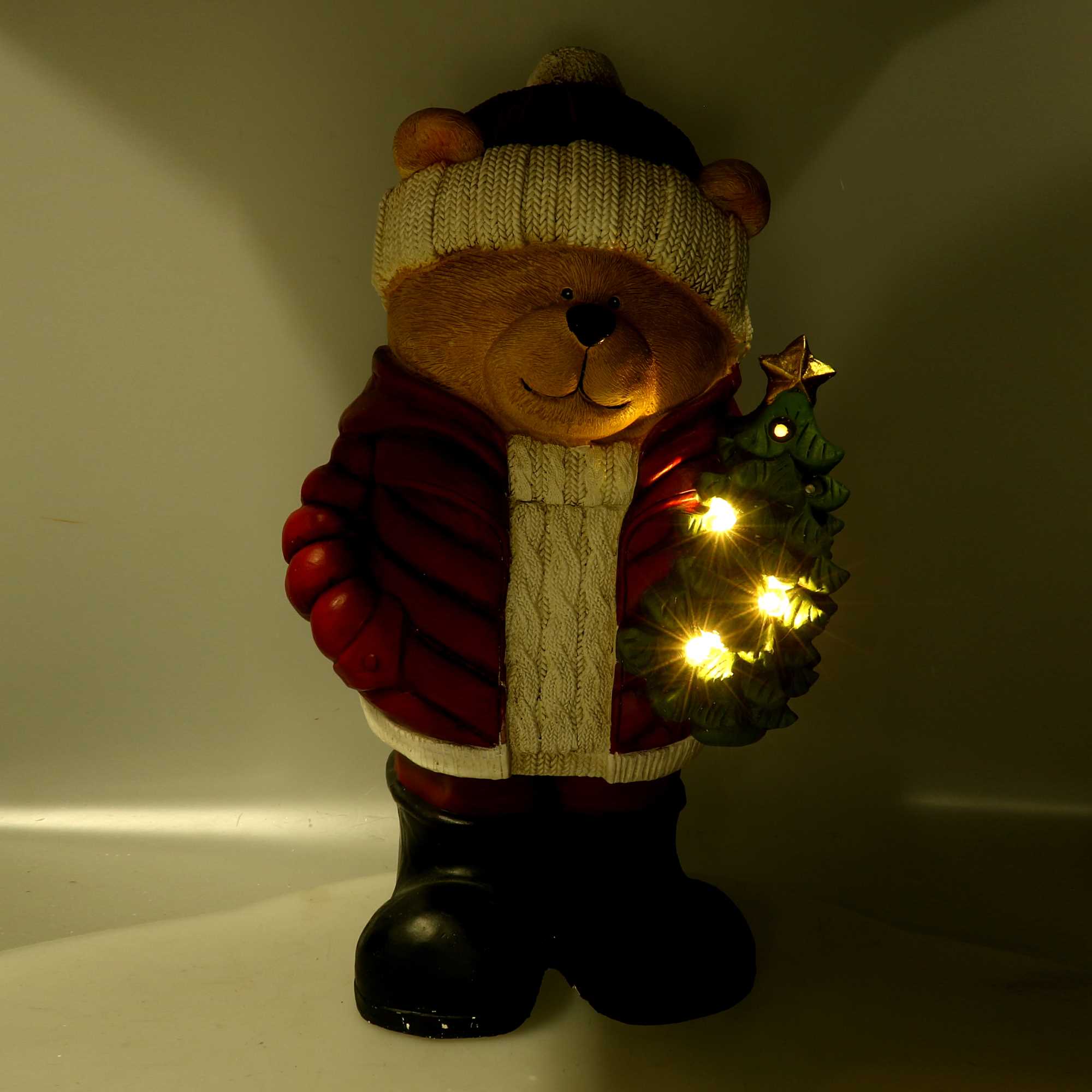 Orso in resina con giubbotto rosso con LED 35x66x33cm Peraga Christmas