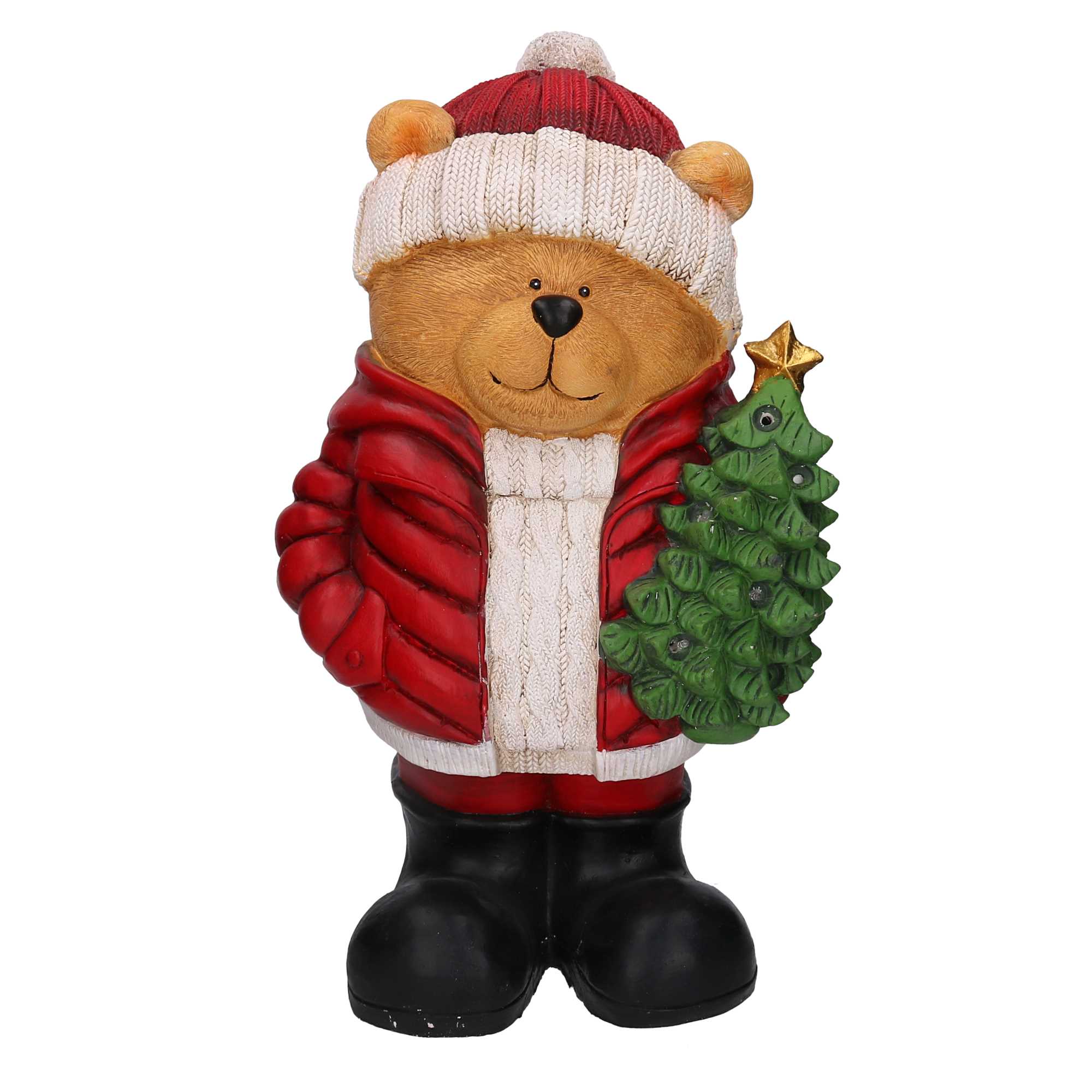 Orso in resina con giubbotto rosso con LED 35x66x33cm Peraga Christmas